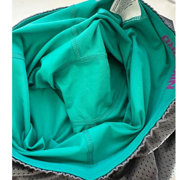 Nike Pro Metallic Gray Laser Cut with Green Running Shorts M - Picture 14 of 16